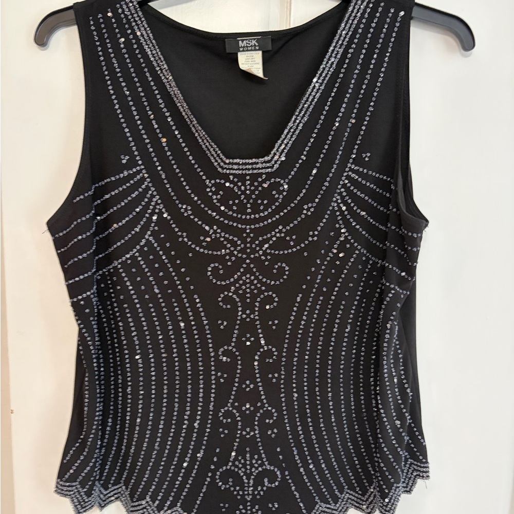 MSK Black Top with Silver Beading